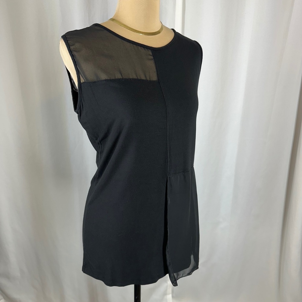 Kim & Cami‎ Black Mixed Media Tunic Top Size M Sheer Mesh Sleeveless